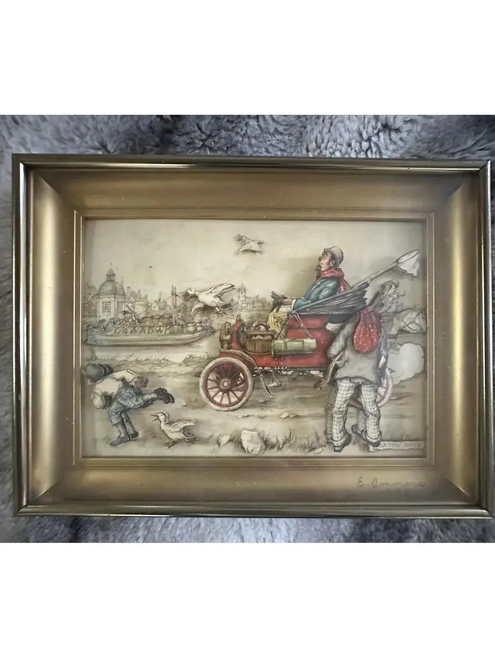 Anton Pieck Shadow Box Frame 3D Dutch Artist Car Hobo Barge Geese Boy Horse